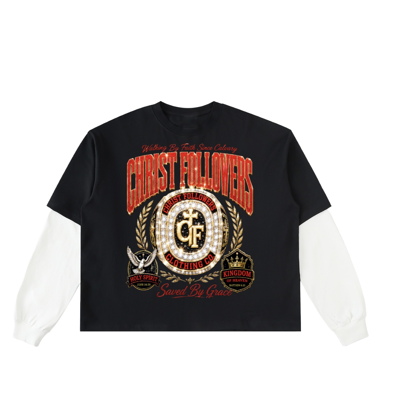Christ Followers Clothing Co. – Championship Ring Layered Sleeve Sweatshirt